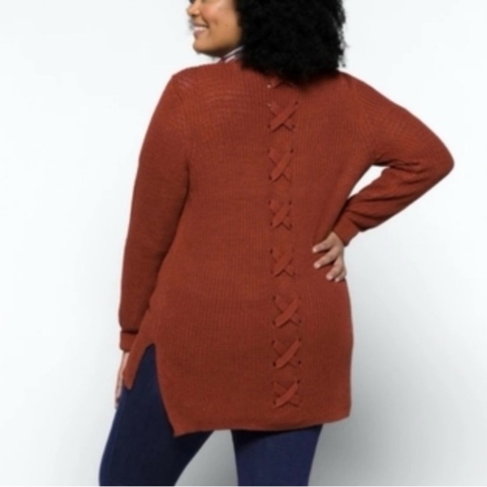Pinque Jamelya Open Front Back Detail Cardigan in Rust Orange